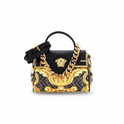 FENDI VERSACE X FENDI FENDACE LA MEDUSA TOP HANDLE BAG PRINTED LAMINATED LEATHER WITH  (25*22*15cm)